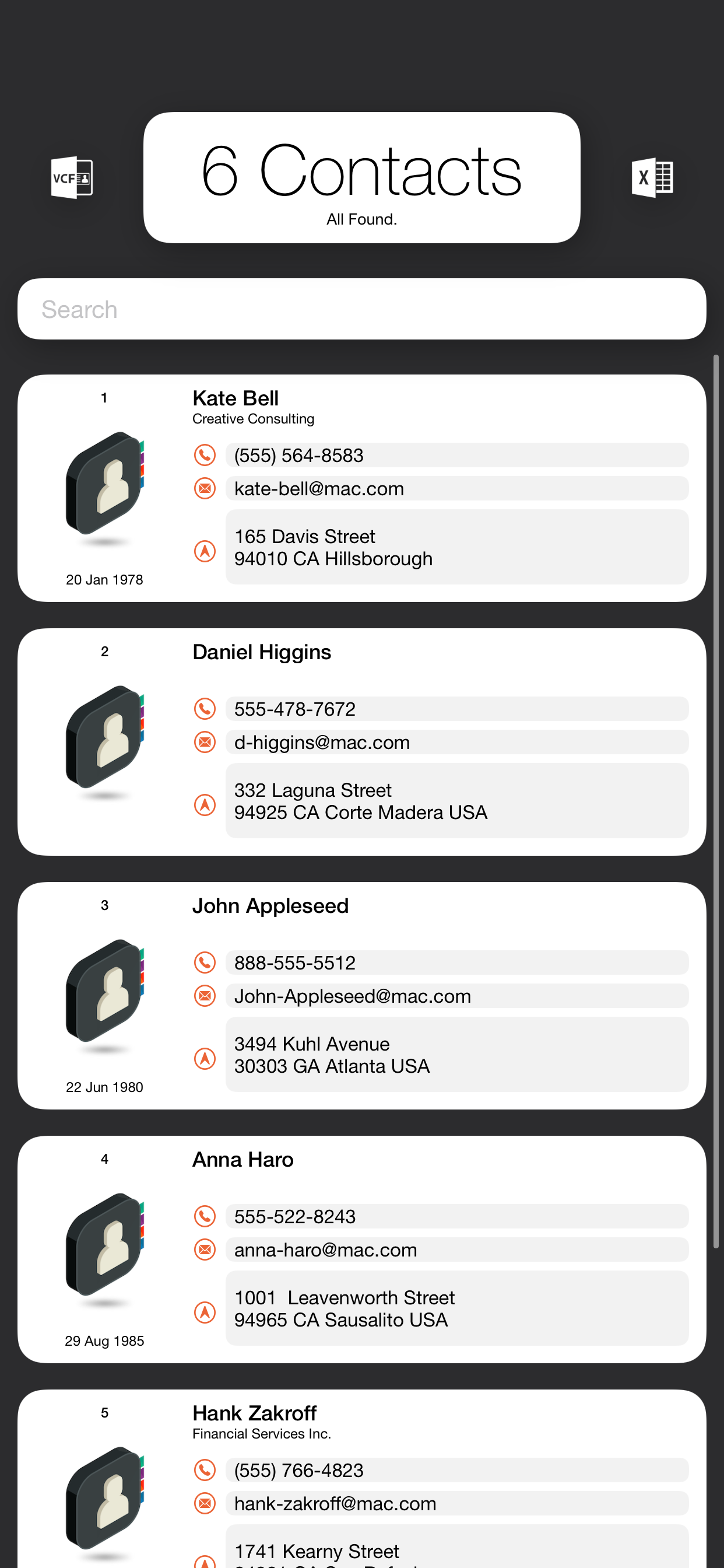 Excel Contacts