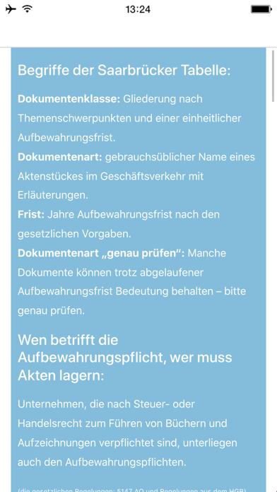 Aufbewahrungsfristen Screenshot