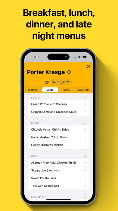 UCSC Dining - Menu Screenshot