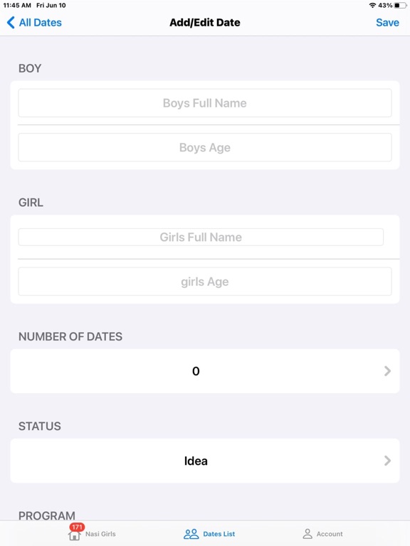 Nasi Shadchan Organizer iPad screenshot 1 - Business app