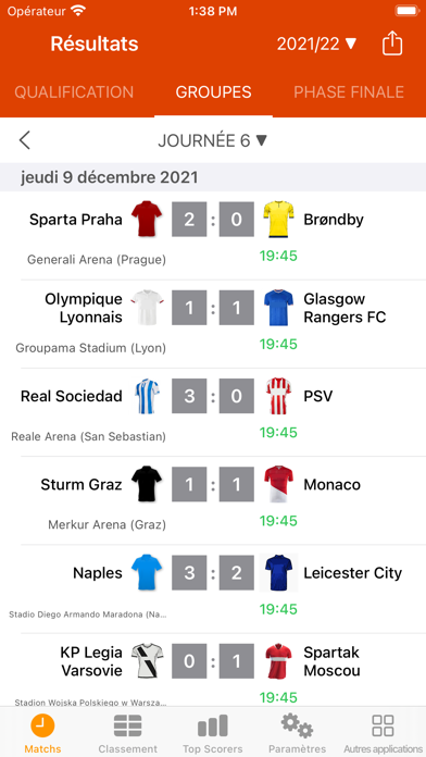 Screenshot #1 pour Résultats pour Ligue Europa