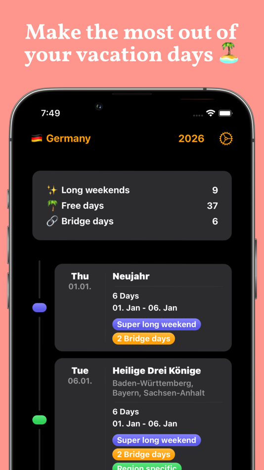 #1. Long Weekends (iOS) 由: Florian Ernst