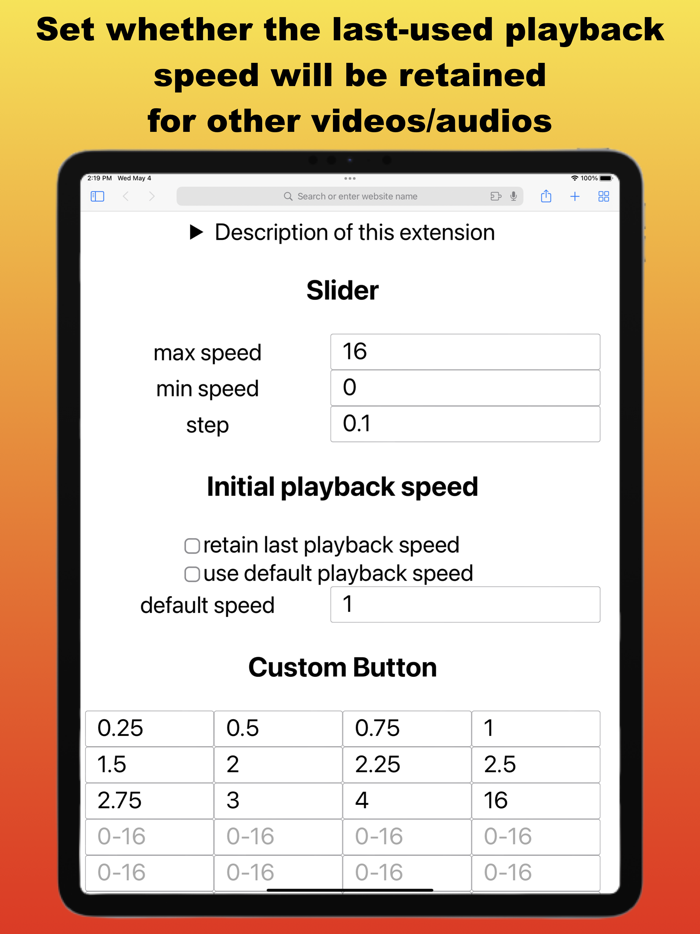 Change Video Speed for Safari