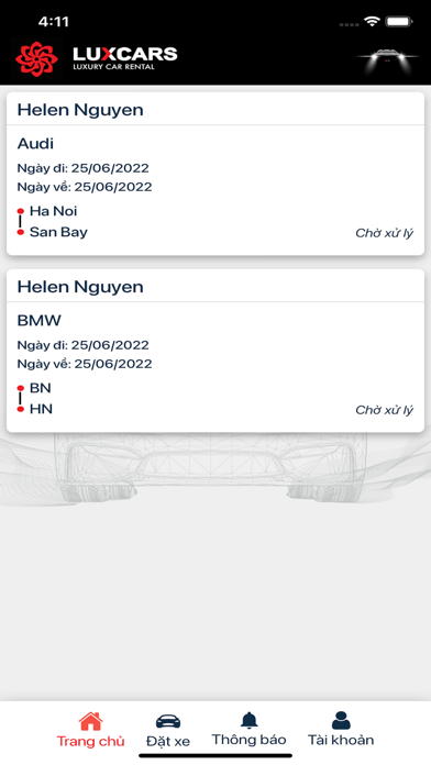 Ứng dụng đặt xe - Luxcars Screenshot
