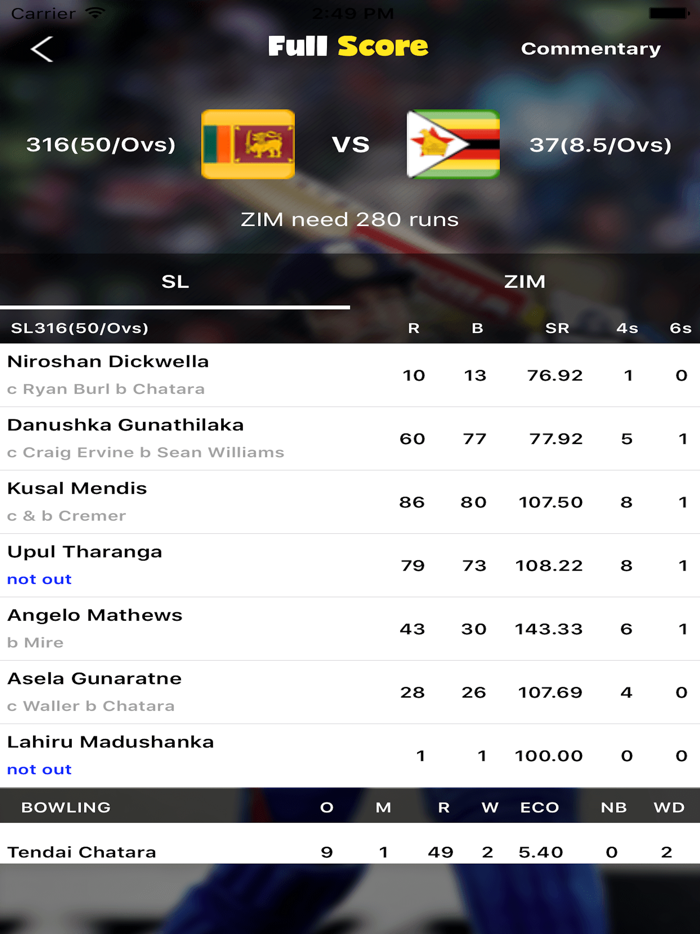 Live score for Cricket