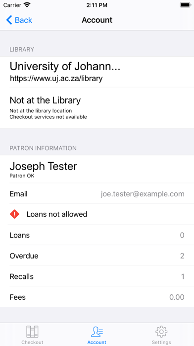 UJ Library Checkout Screenshot