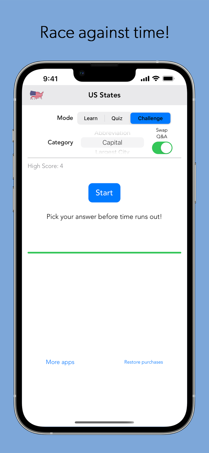 US States and Capitals Quiz Game