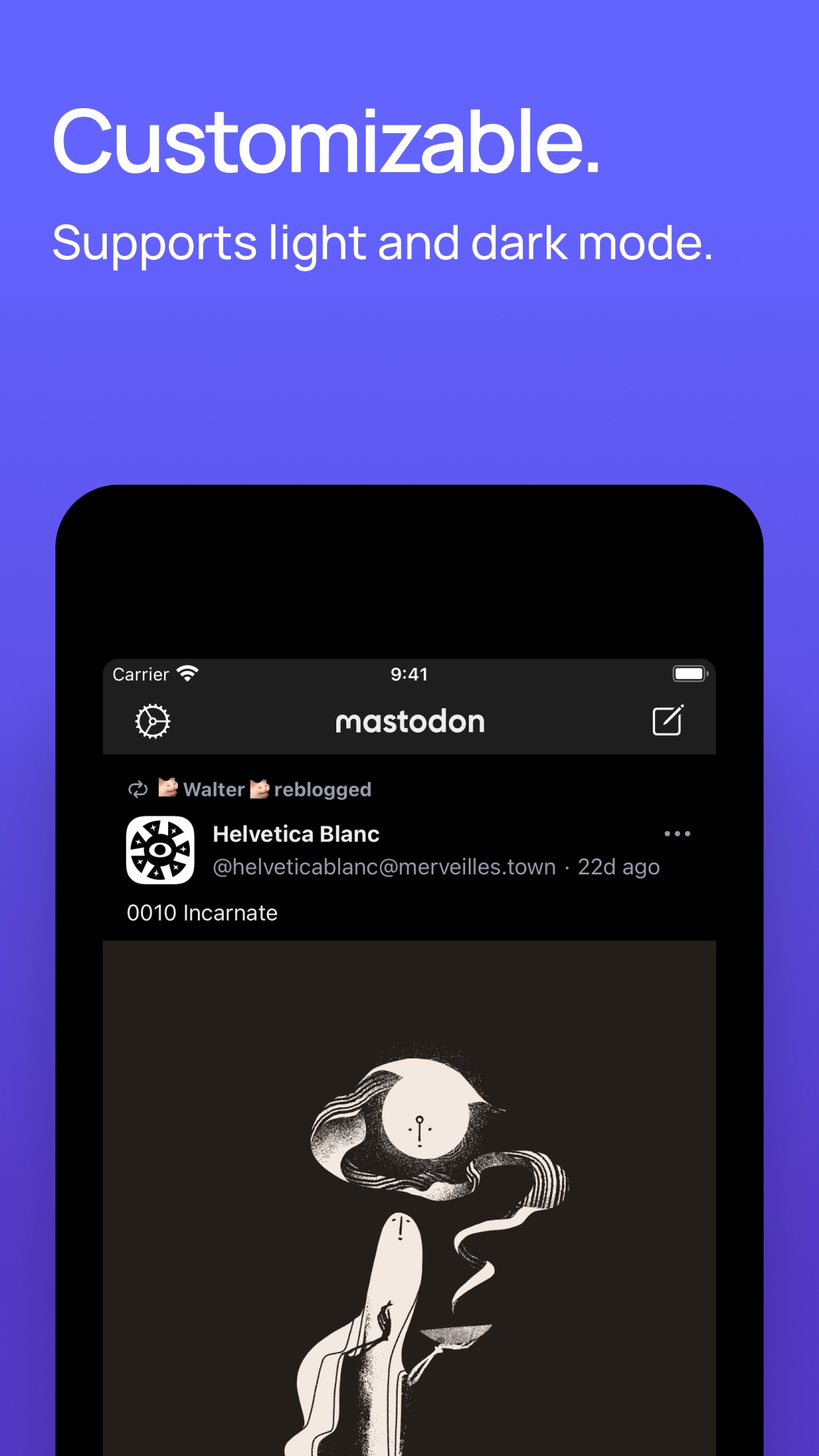 Screenshot do app Mastodon