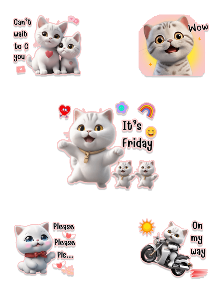 White Cat Stickers - WASticker