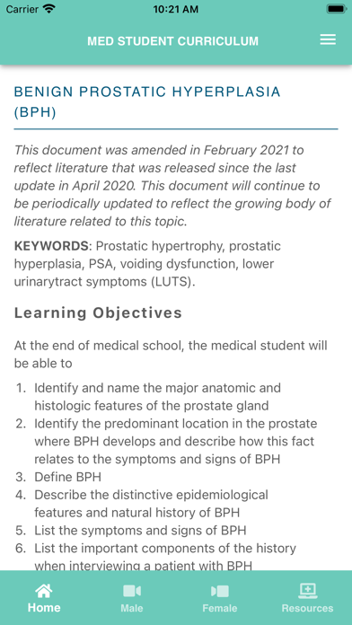 AUA Medical Student Curriculum Screenshot
