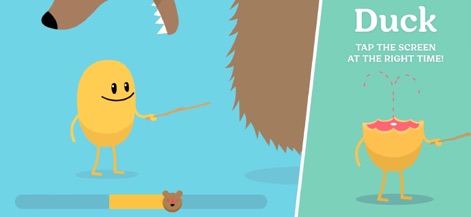 Dumb Ways to Die - This mini-game, 'Duck,' tests users' reflexes by requiring precise taps, showcasing the app's dark humor through the character's unfortunate, yet comical, dismemberment.