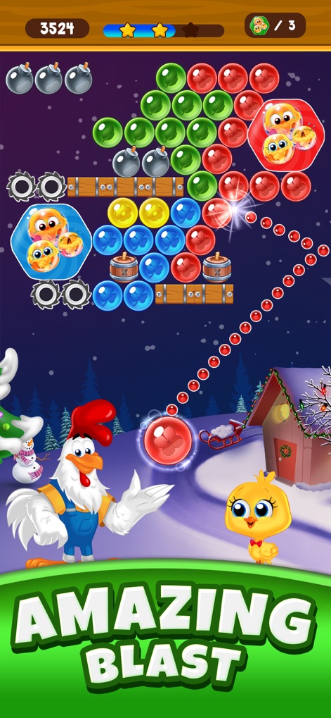 Farm Bubbles Bubble Shooter - Witness the dynamic visual impact of explosive bomb boosters and the cheerful chick bubbles that create satisfying chain reactions.