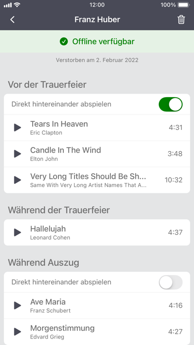 Trauerfeier Musik Screenshot