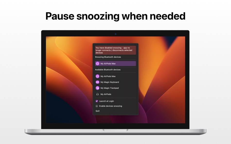 #2. Snooze Bluetooth Devices (macOS) Podle: Siarhei Dzikavitski