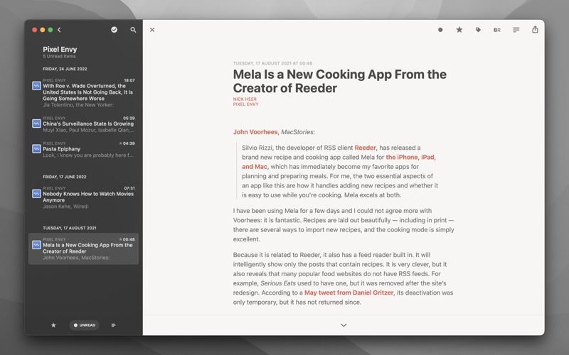 Reeder 5. Screenshot