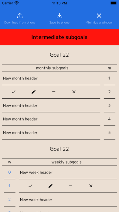 Long term goals Screenshot