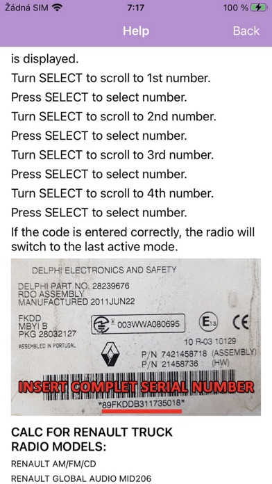 RADIO CODE for RENAULT TRUCK Screenshot