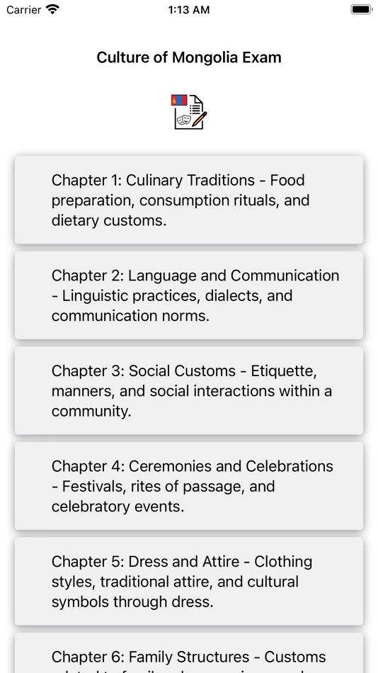 #1. Culture of Mongolia Exam (iOS) By: Martin Tseng