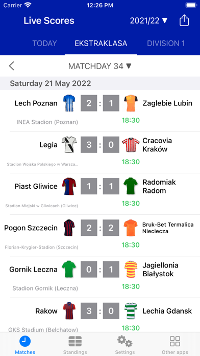 Live Scores for Ekstraklasa Screenshot