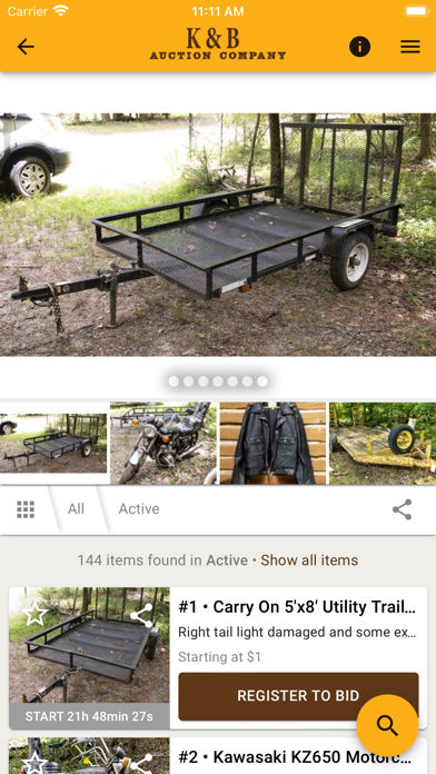 K & B Auction Screenshot