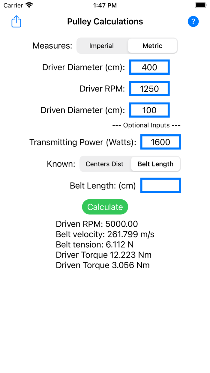 Belt and Pulley Calculator