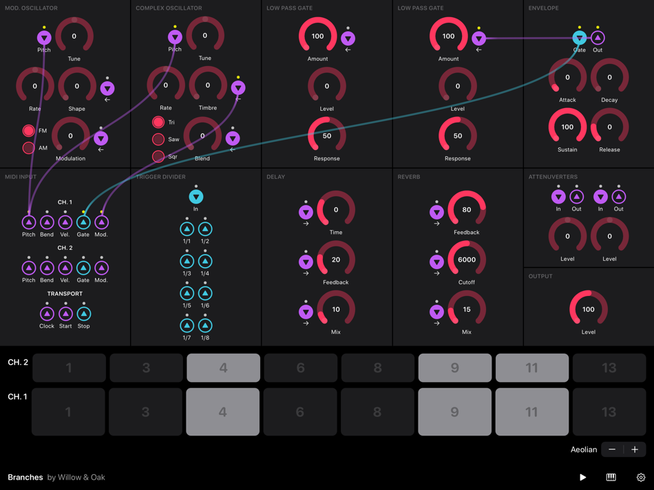 #4. Branches - Semi-modular synth (macOS) Podle: Willow & Oak AB