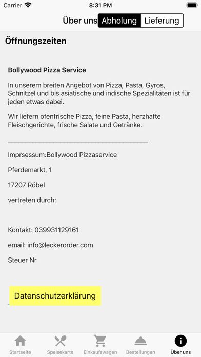 Bollywood Pizza Service Screenshot