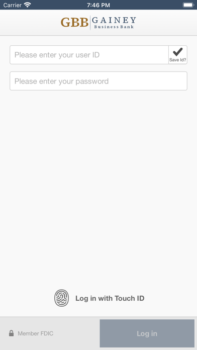 Gainey Business Bank Screenshot