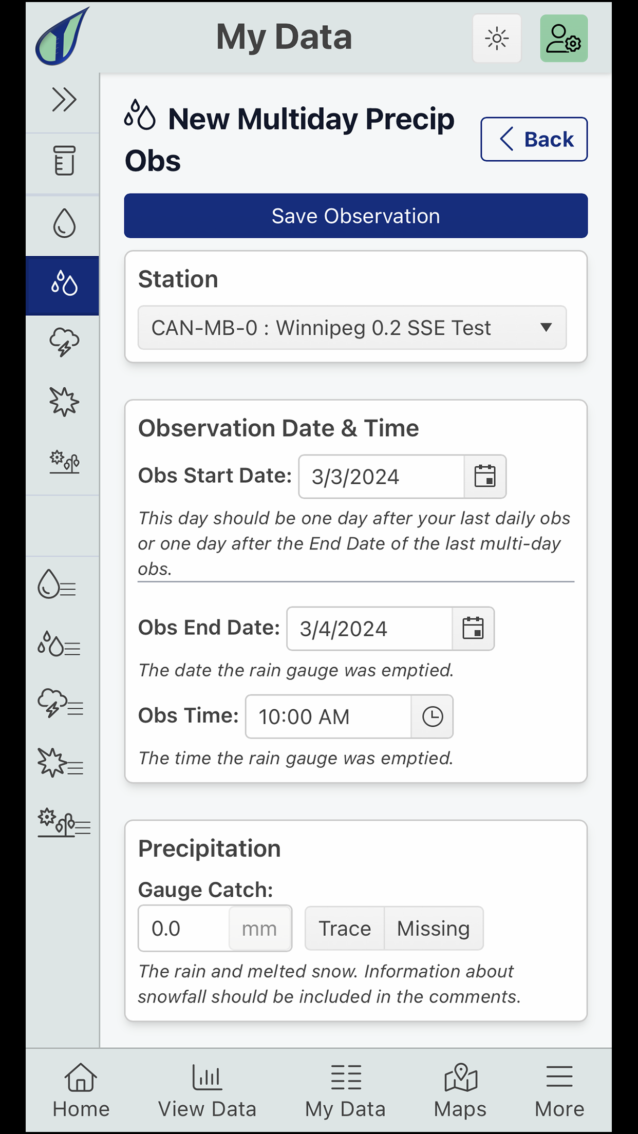 CoCoRaHS screenshot 1