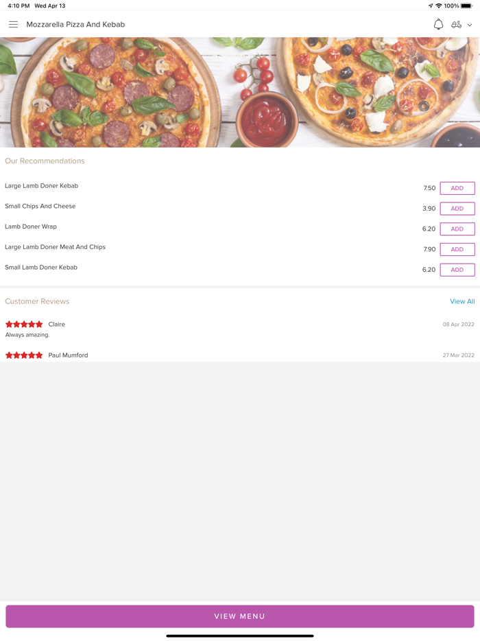 Mozzarella Pizza And Kebab