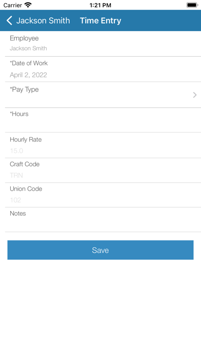 IPMC Mobile Time Entry Screenshot