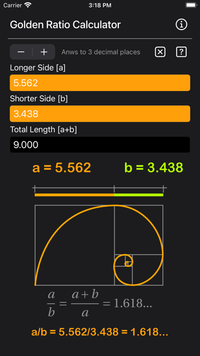 Golden Ratio Calculator Plus Screenshot