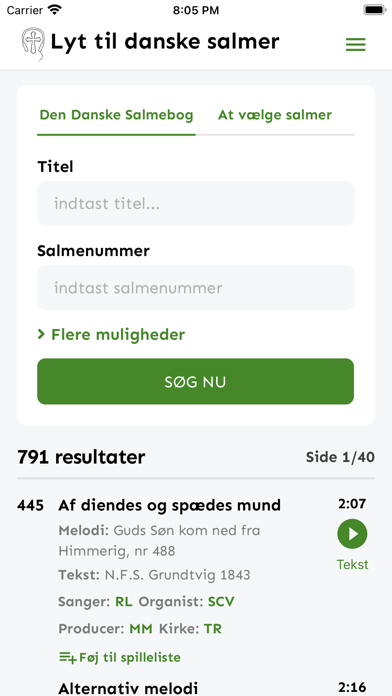 Lyt til danske salmer Screenshot