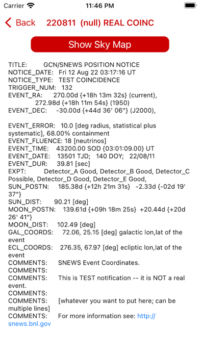 SNEWS Events Screenshot