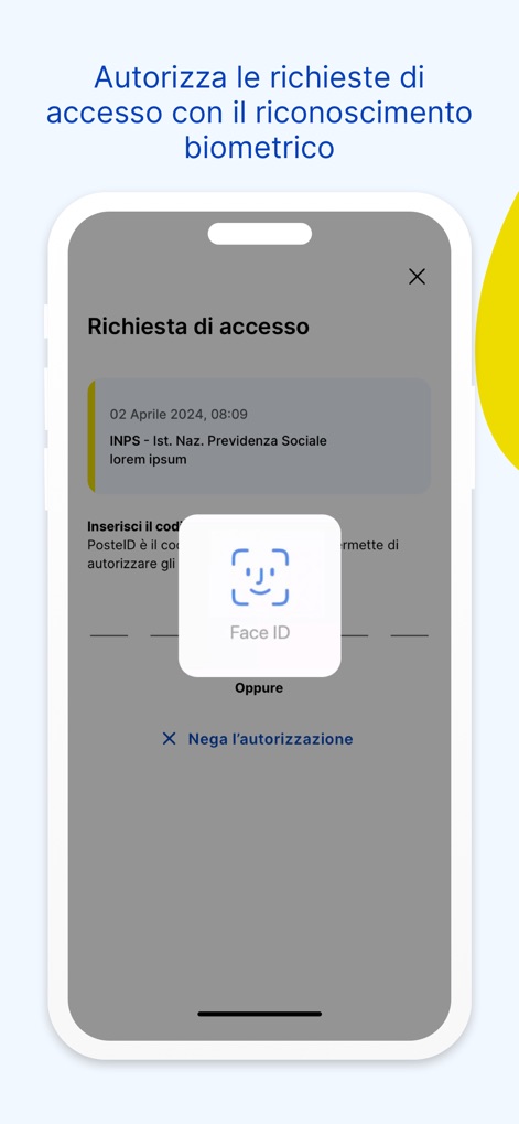 PosteID - The app provides advanced security and convenience, enabling users to authorize 'Richiesta di accesso' swiftly using 'Face ID' or other biometric recognition.