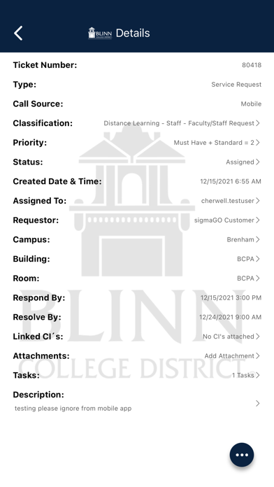 Blinn College IT Service Desk Screenshot