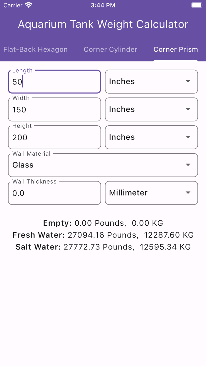 Aquarium Tank Weight Calc