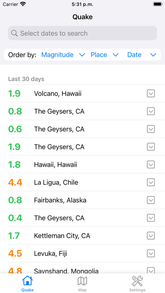 #2. Quake Meter - Earthquake data (iOS) Podle: Laura Zafra