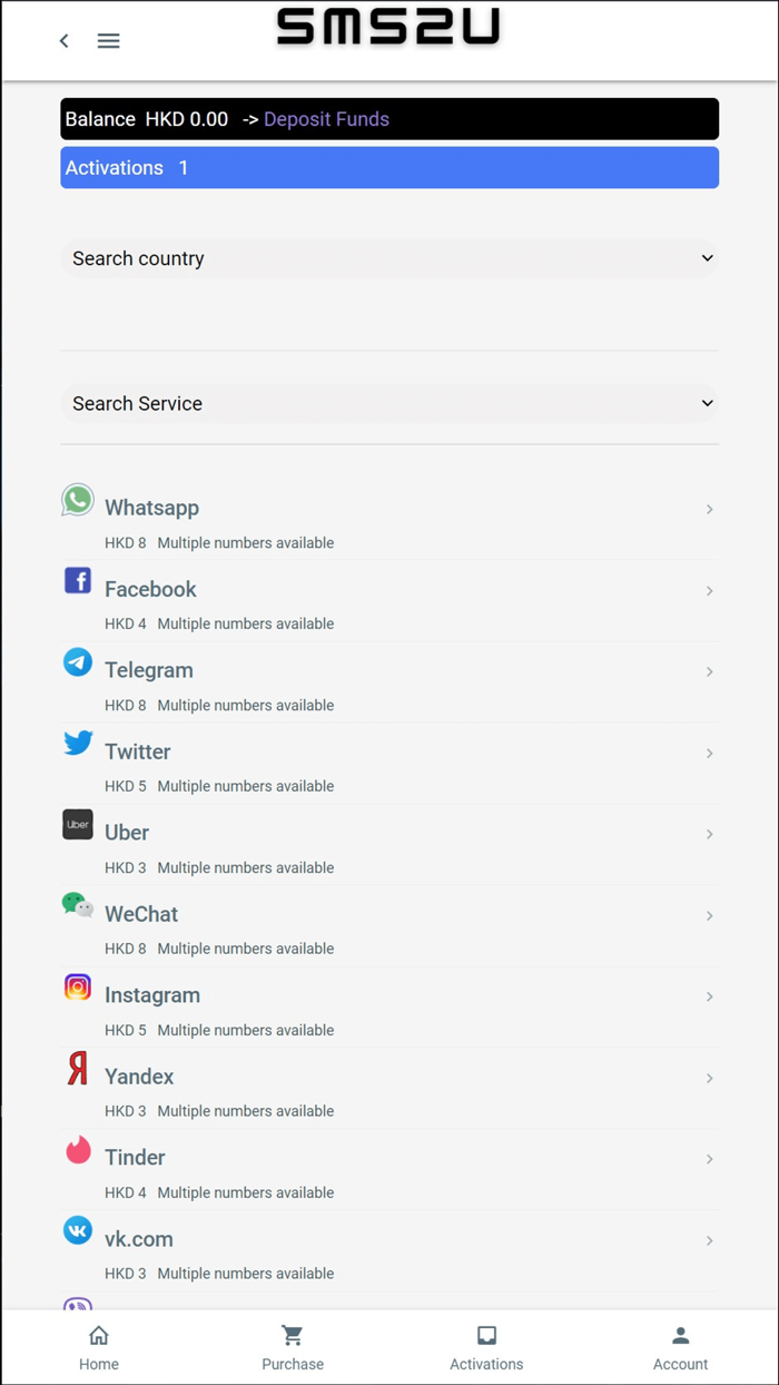 SMS2U - virtual number