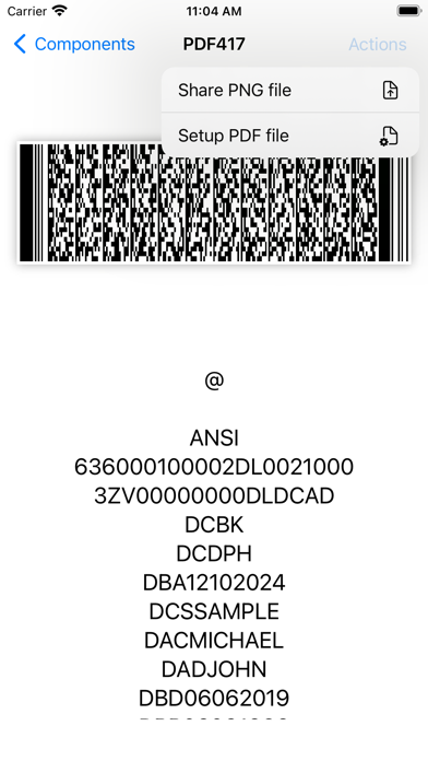 PDF417 AAMVA Screenshot
