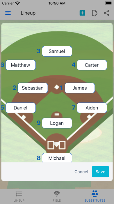 Baseball Lineup Cards Screenshot