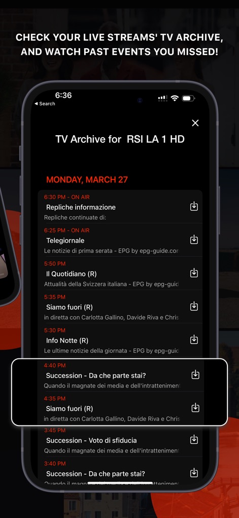 IPTVX - Explore the TV Archive feature, which presents a chronological list of past programs and options for content downloading.