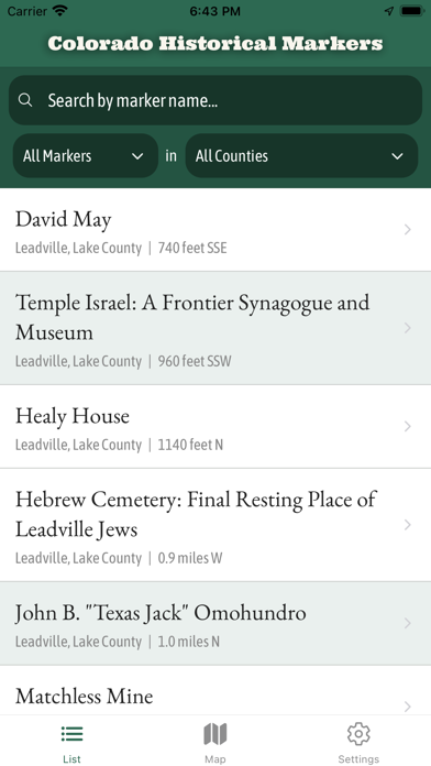 Colorado Historical Markers Screenshot