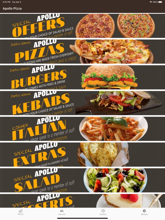 Apollo sales pizza menu