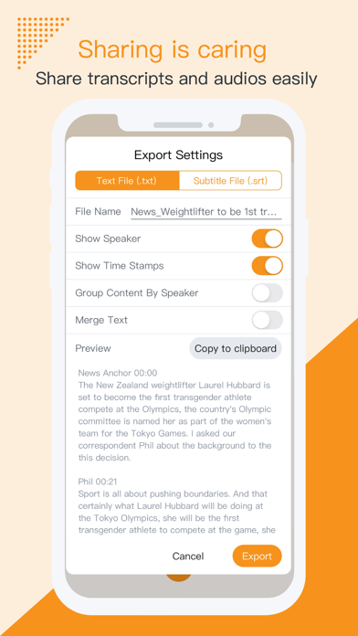 Yating: audio transcription Screenshot