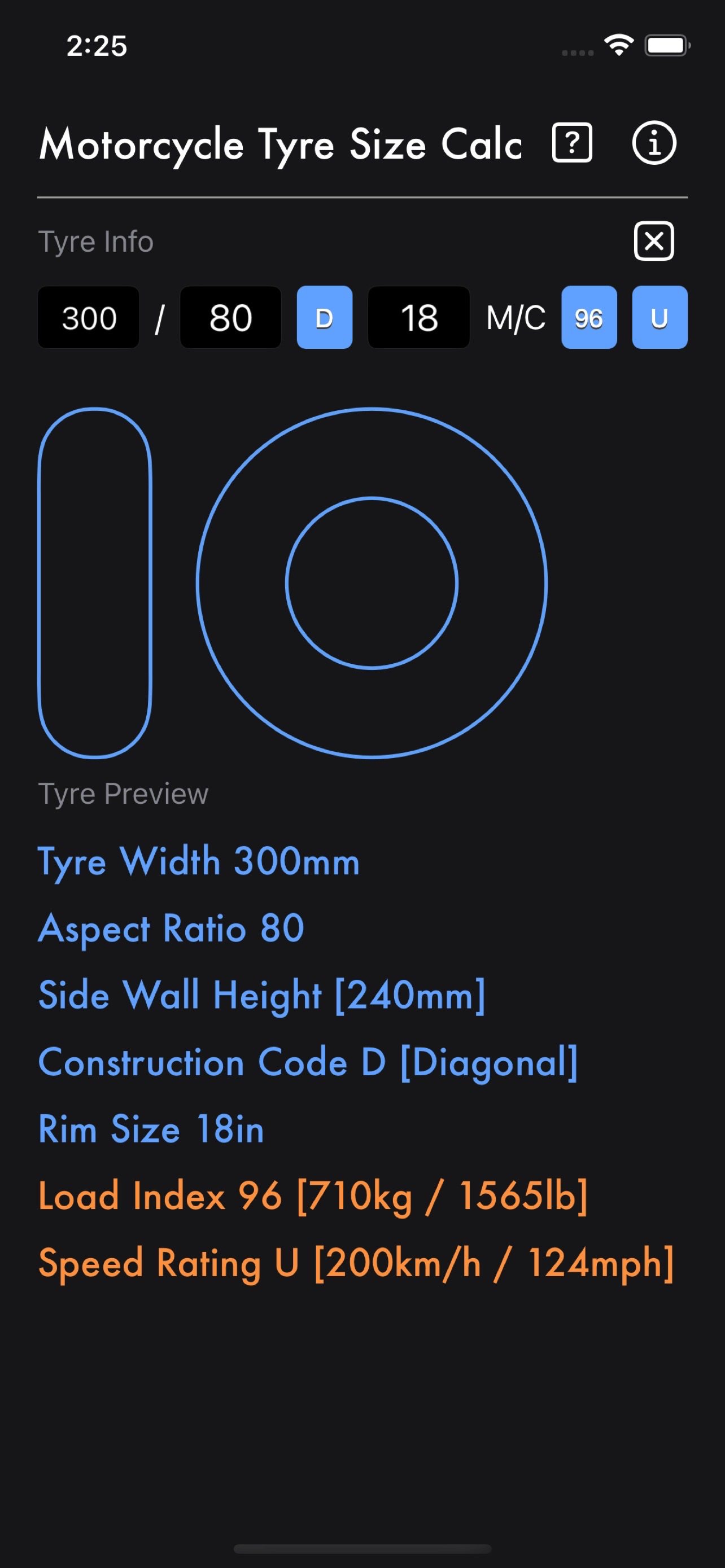 Motorcycle Tyre Size Calc