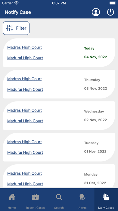Notify Court Case Status Screenshot