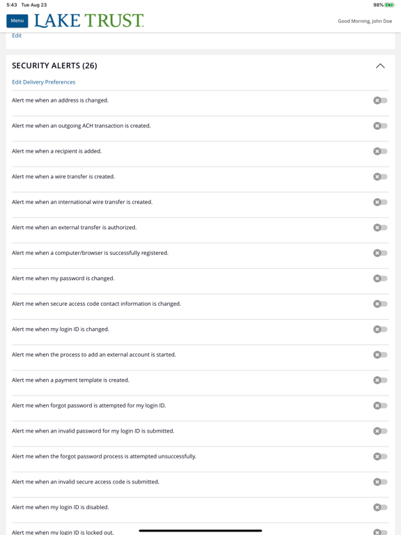 Lake Trust Business Banking iPad screenshot 6 - Finance app