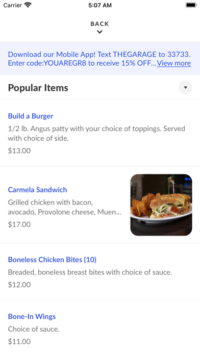 The Garage Bar & Sandwiches Screenshot