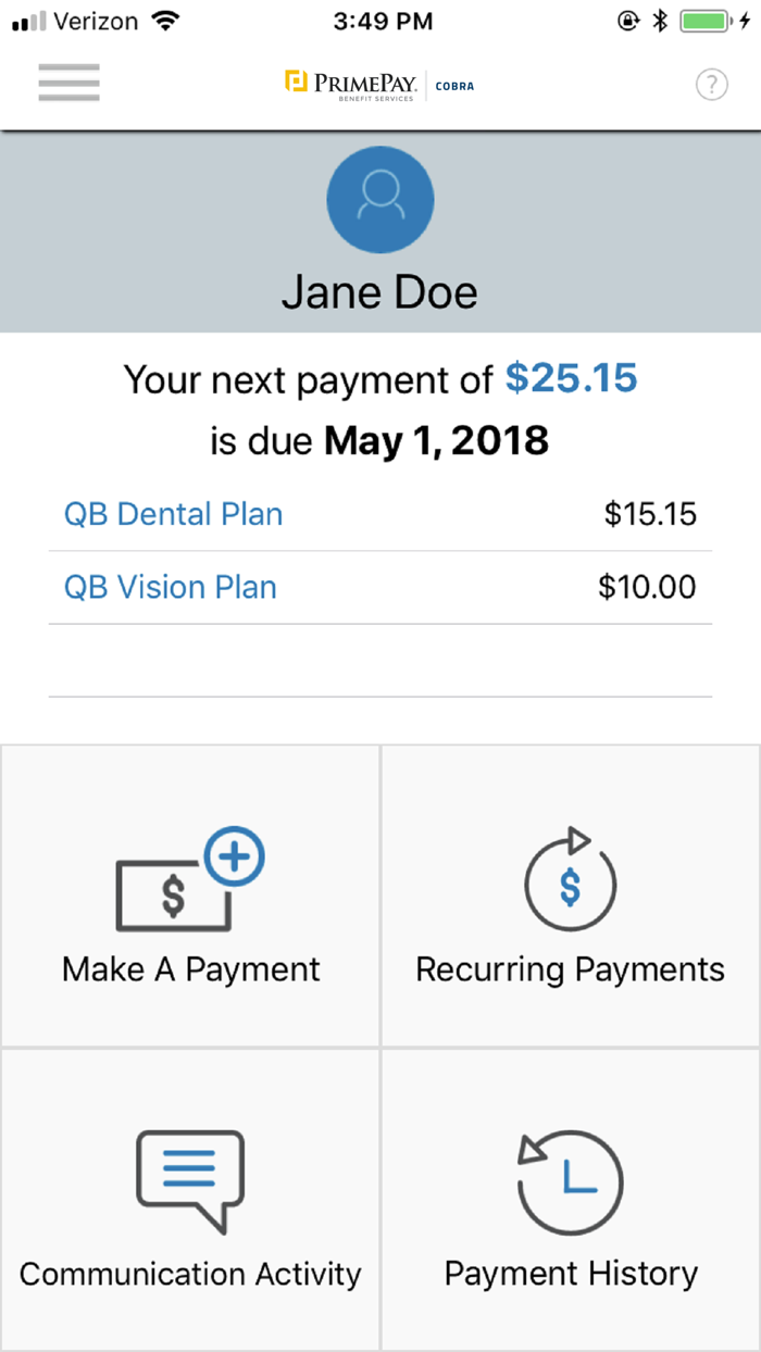 PrimePay COBRA WEX Version